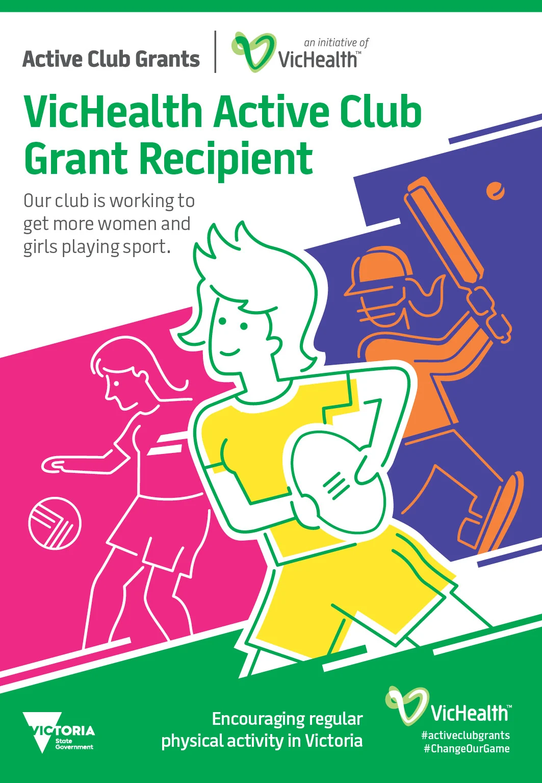 VicHealth Active Club Grants notice naming Doncaster Rovers a grant recipient, with the line “our club is working to get more women and girls playing sport”.