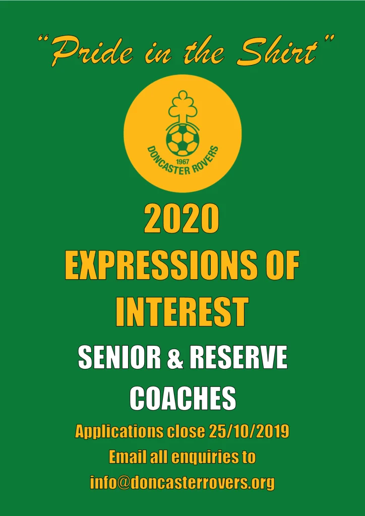 Call for expressions of interest for 2020 senior and reserve coaches, under the club motto “pride in the shirt”. Applications close 25 October 2019.