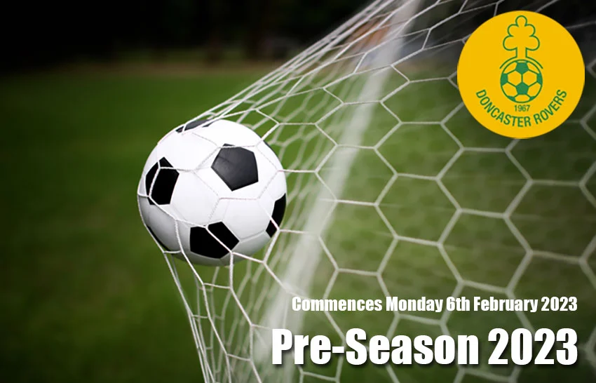 Notice that pre-season 2023 commences Monday 6 February 2023, over a photo of a ball hitting the back of the net.