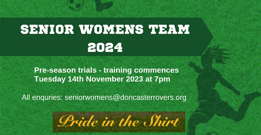 Notice for the 2024 senior women’s team, with pre-season trials and training commencing Tuesday 14 November 2023 at 7pm, under the club motto “pride in the shirt”.